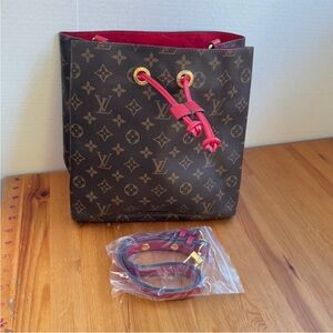 Inspired Designer Monogram Shoulder Bag with Red Accents